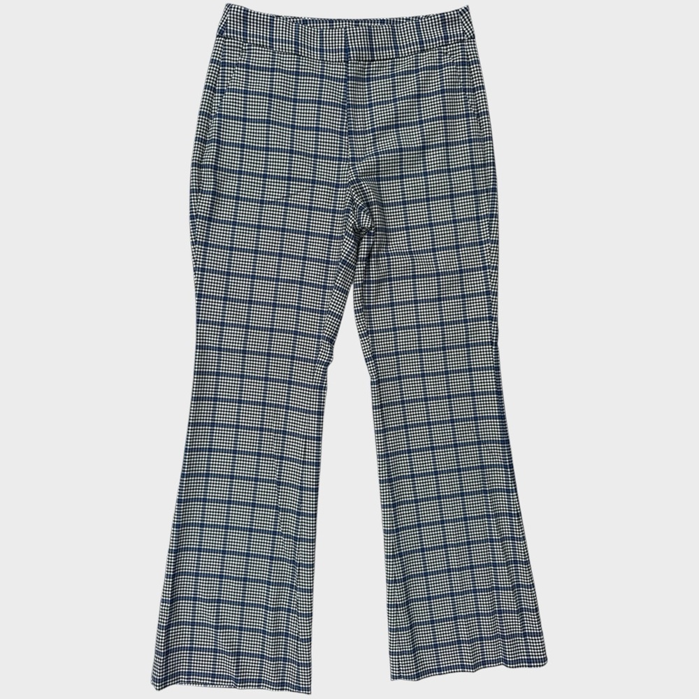 Banana Republic Slim Flare Dress Pants Blue Macaw Houndstooth Plaid Size 10
